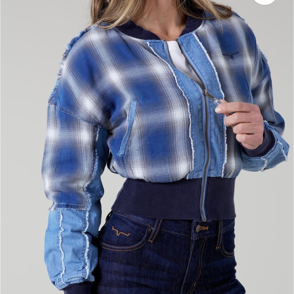 Women's Blue Plaid Bomber Jacket